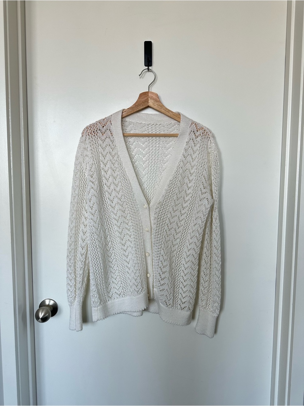 Handmade Ivory Open Knit Cardigan Sweater Cottagecore Boho S/M